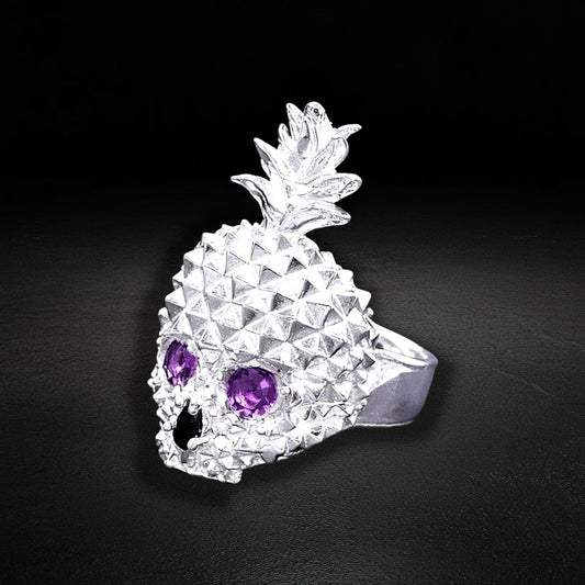 Anillo Piña Calavera Morada Plata 925