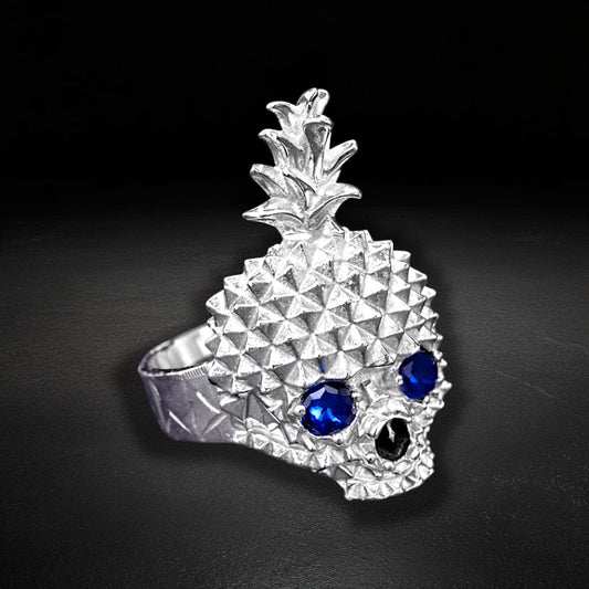 Anillo Piña Calavera Azul Plata 925