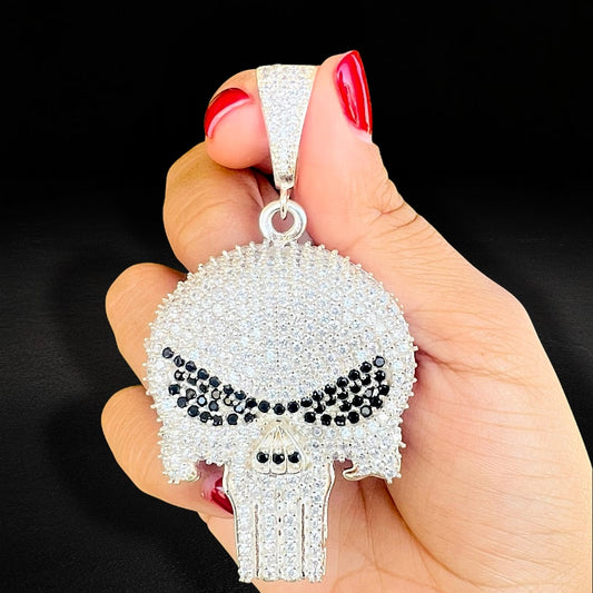 Dije Calavera Estilo Punisher Negro Plata 925