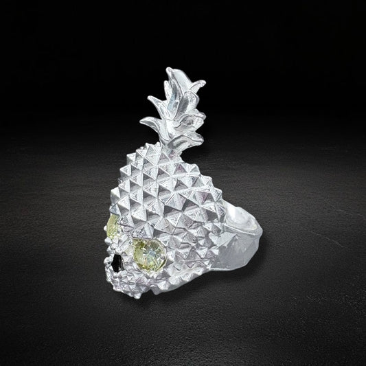 Anillo Piña Calavera Amarilla Plata 925