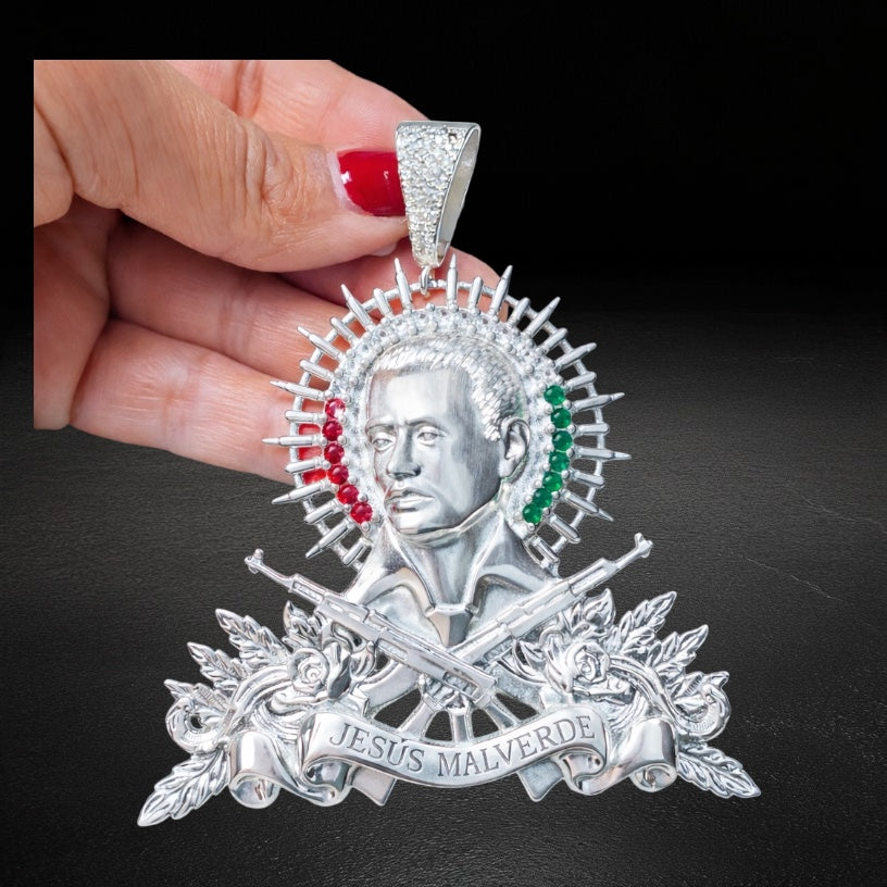 Dije Jesus Malverde XXL 925 Plata