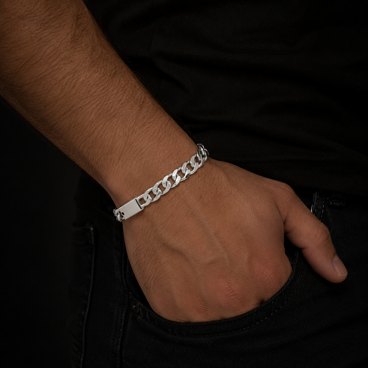 Esclava Cubana Diamantada Hecha a Mano Plata 925