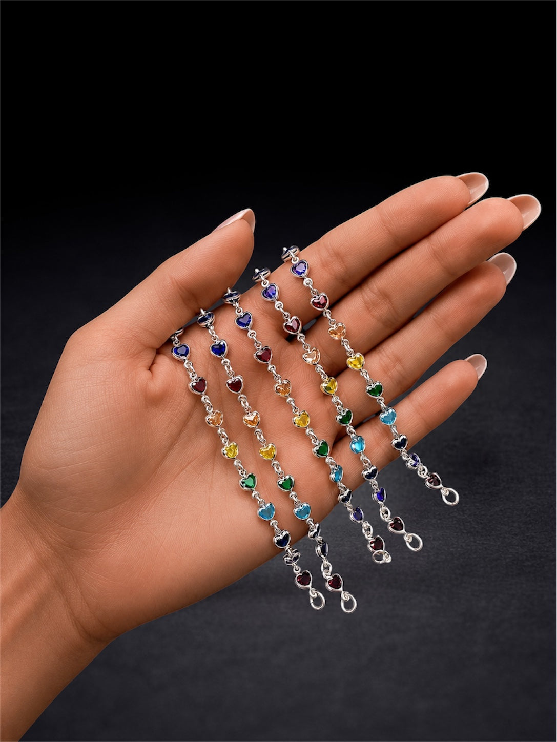 Pulsera Corazones Arcoíris Plata .925