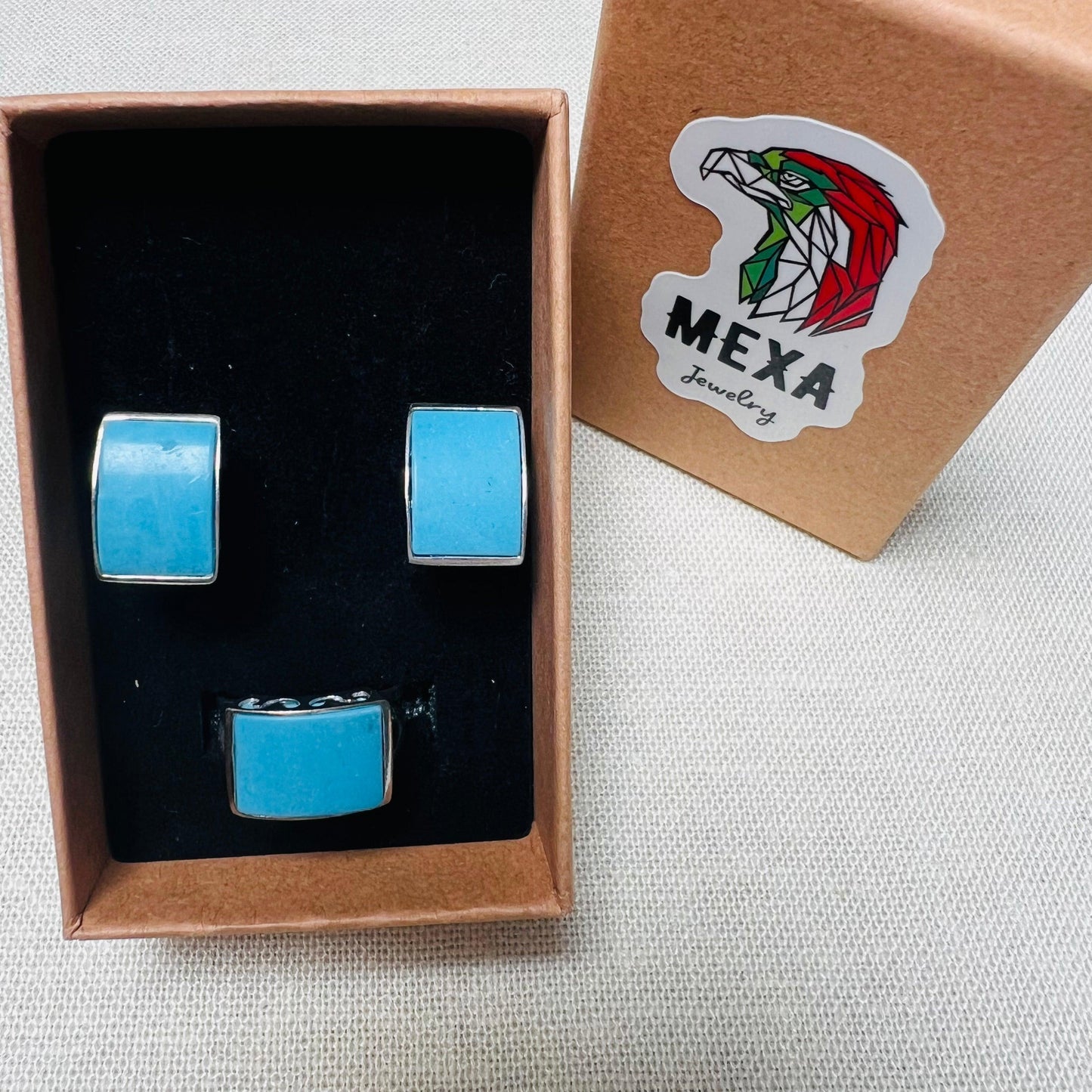 Set Aretes & Anillo Azul-SETS DAMA-MEXA JEWELRY-[PLATA925]-[Platamexicana]-[Joyeriamexicana]-MEXA JEWELRY