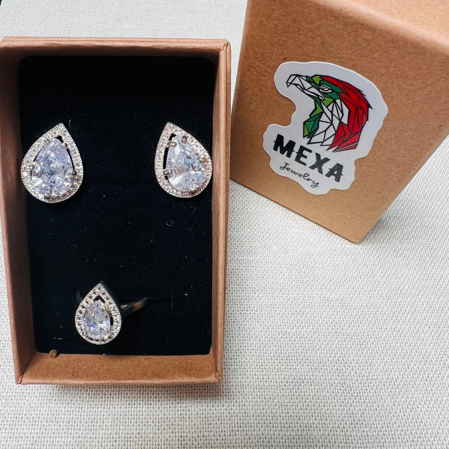 Set Aretes & Anillo Gota-SETS DAMA-MEXA JEWELRY-[PLATA925]-[Platamexicana]-[Joyeriamexicana]-MEXA JEWELRY