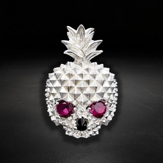 Anillo Piña Calavera Roja Plata 925