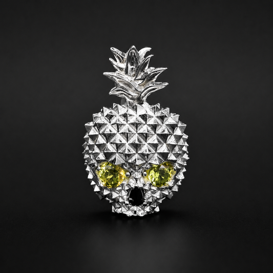 Anillo Piña Calavera Amarilla Plata 925