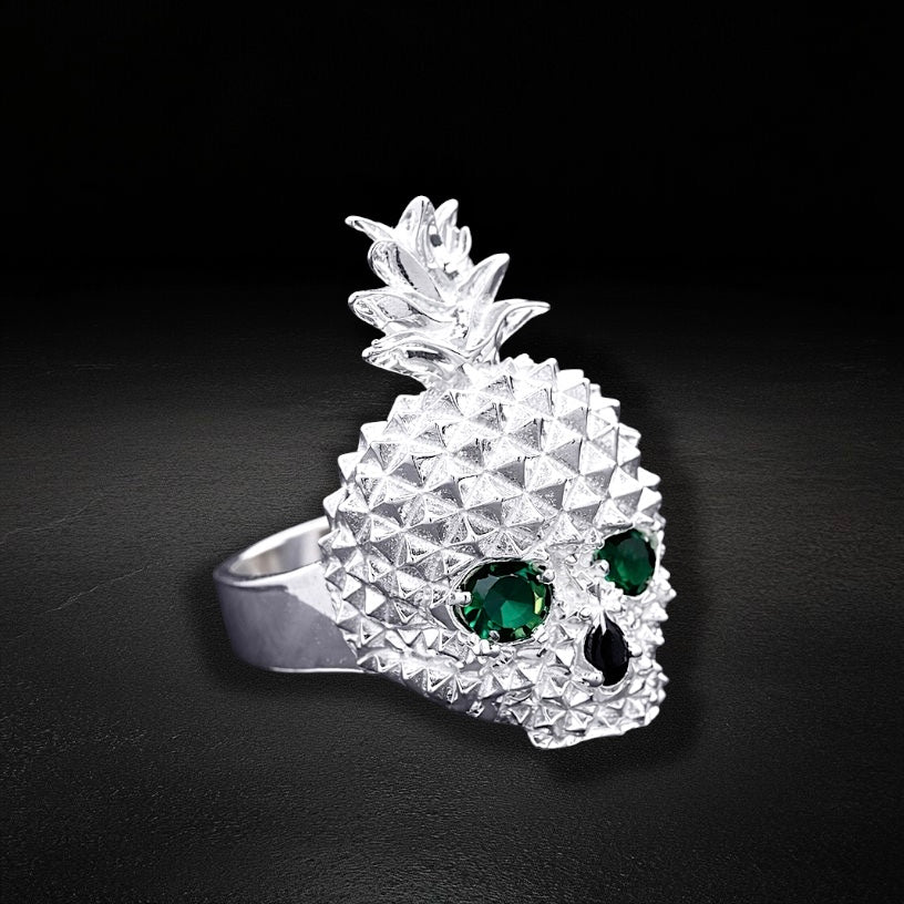 Anillo Piña Calavera Verde Plata 925