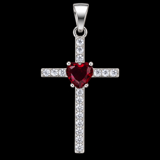 Dije Cruz con Corazon de Colores Plata 925