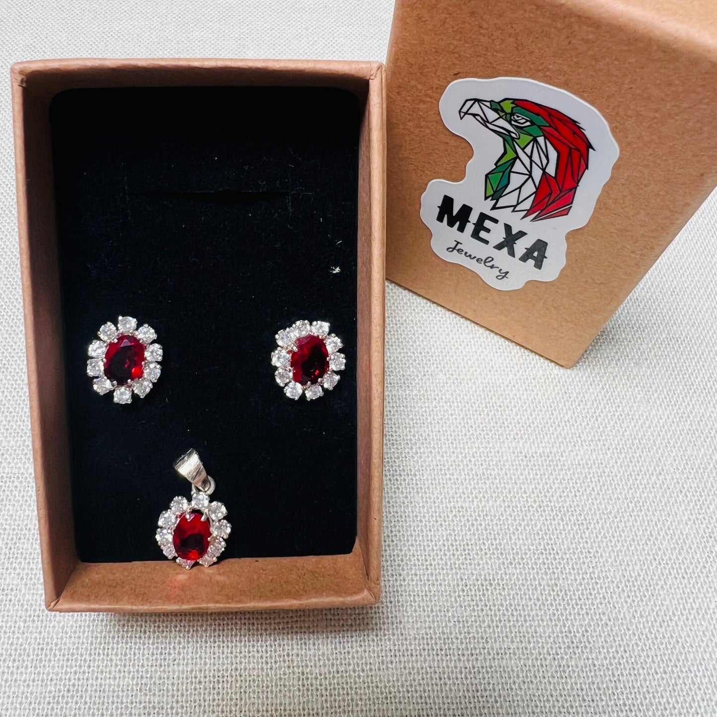 Set Aretes & Dije Rojo-SETS DAMA-MEXA JEWELRY-[PLATA925]-[Platamexicana]-[Joyeriamexicana]-MEXA JEWELRY