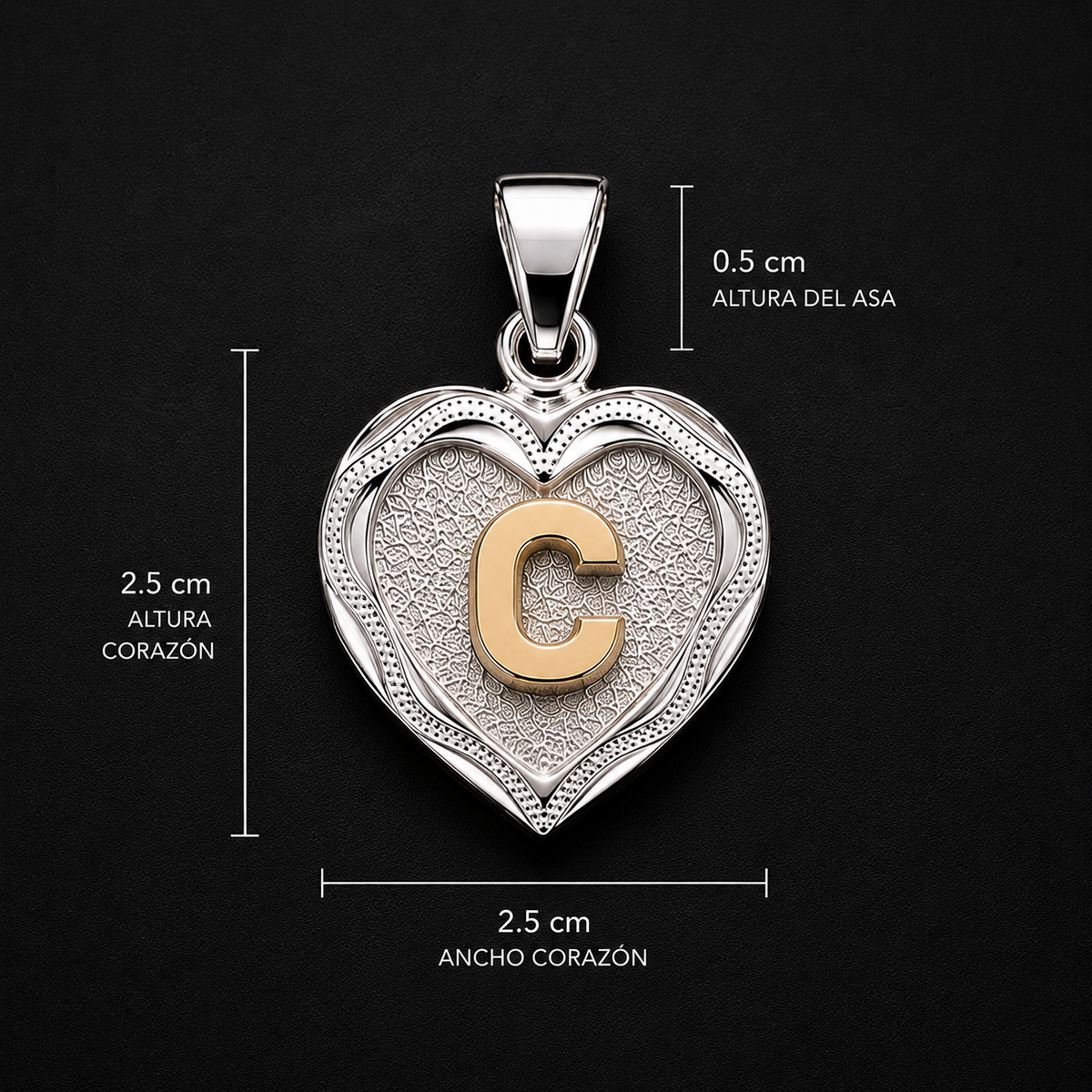 Dije Inicial Personalizada Corazón Plata 925 Plata 925 mexicana - MEXA Jewelry