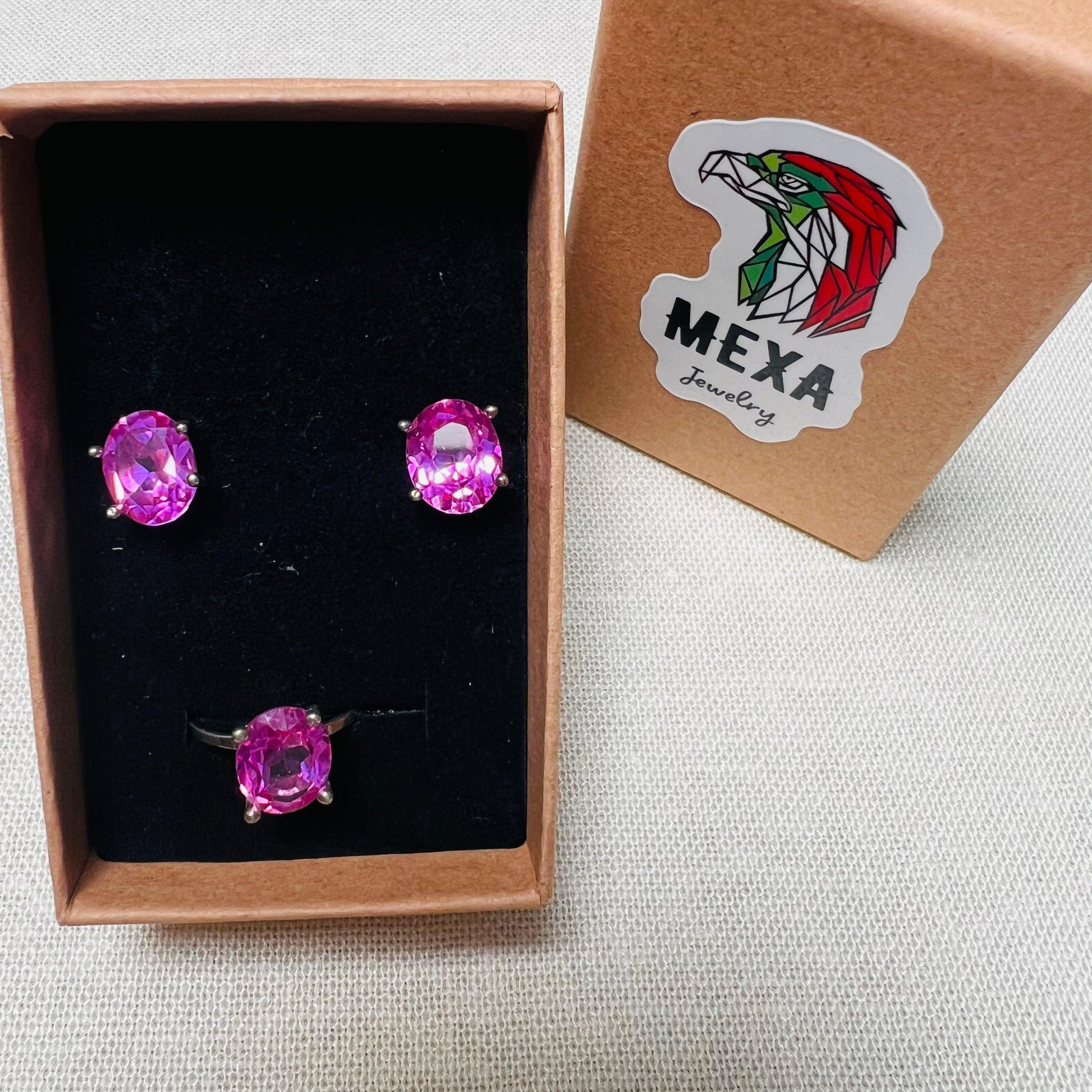 Set Aretes & Anillo Fuchsia-SETS DAMA-MEXA JEWELRY-[PLATA925]-[Platamexicana]-[Joyeriamexicana]-MEXA JEWELRY