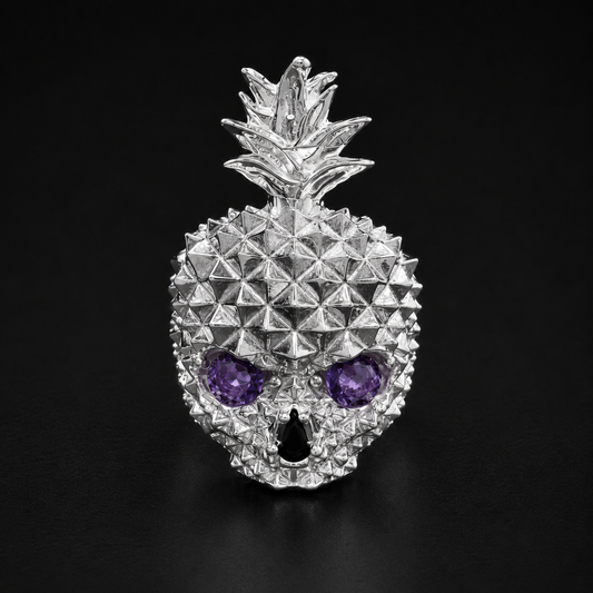 Anillo Piña Calavera Morada Plata 925