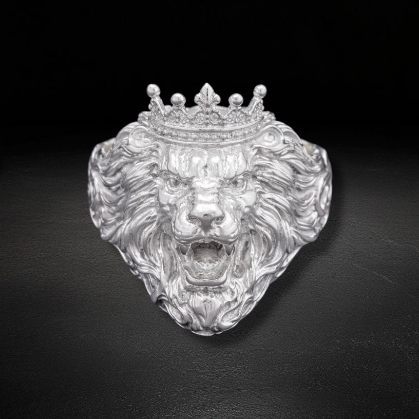 Anillo Leon Corona Plata 925