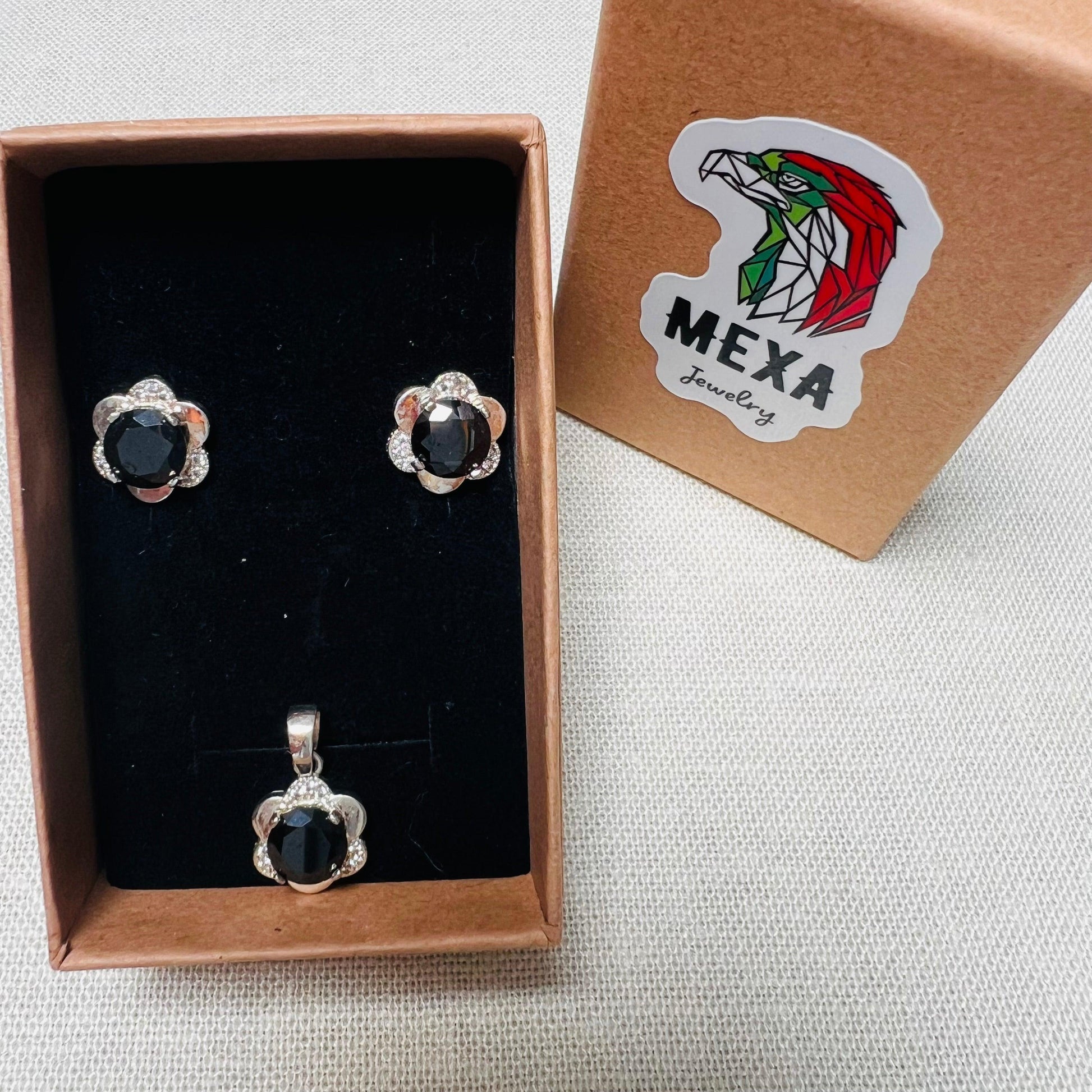 Set Aretes & Dije Flor-SETS DAMA-MEXA JEWELRY-[PLATA925]-[Platamexicana]-[Joyeriamexicana]-MEXA JEWELRY