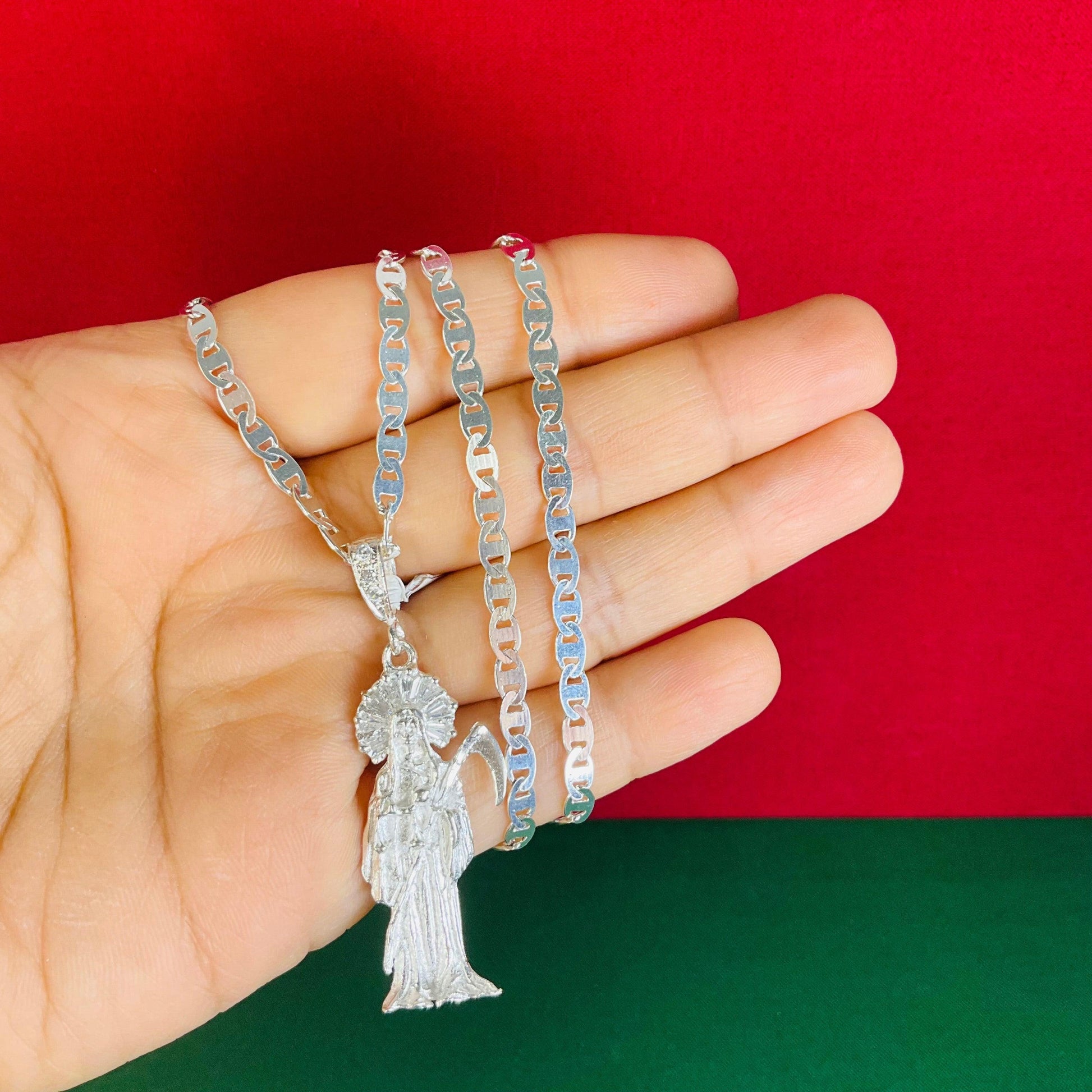 Cadena con Santa Muerte-CADENAS CON DIJE-MEXA JEWELRY-[PLATA925]-[Platamexicana]-[Joyeriamexicana]-MEXA JEWELRY