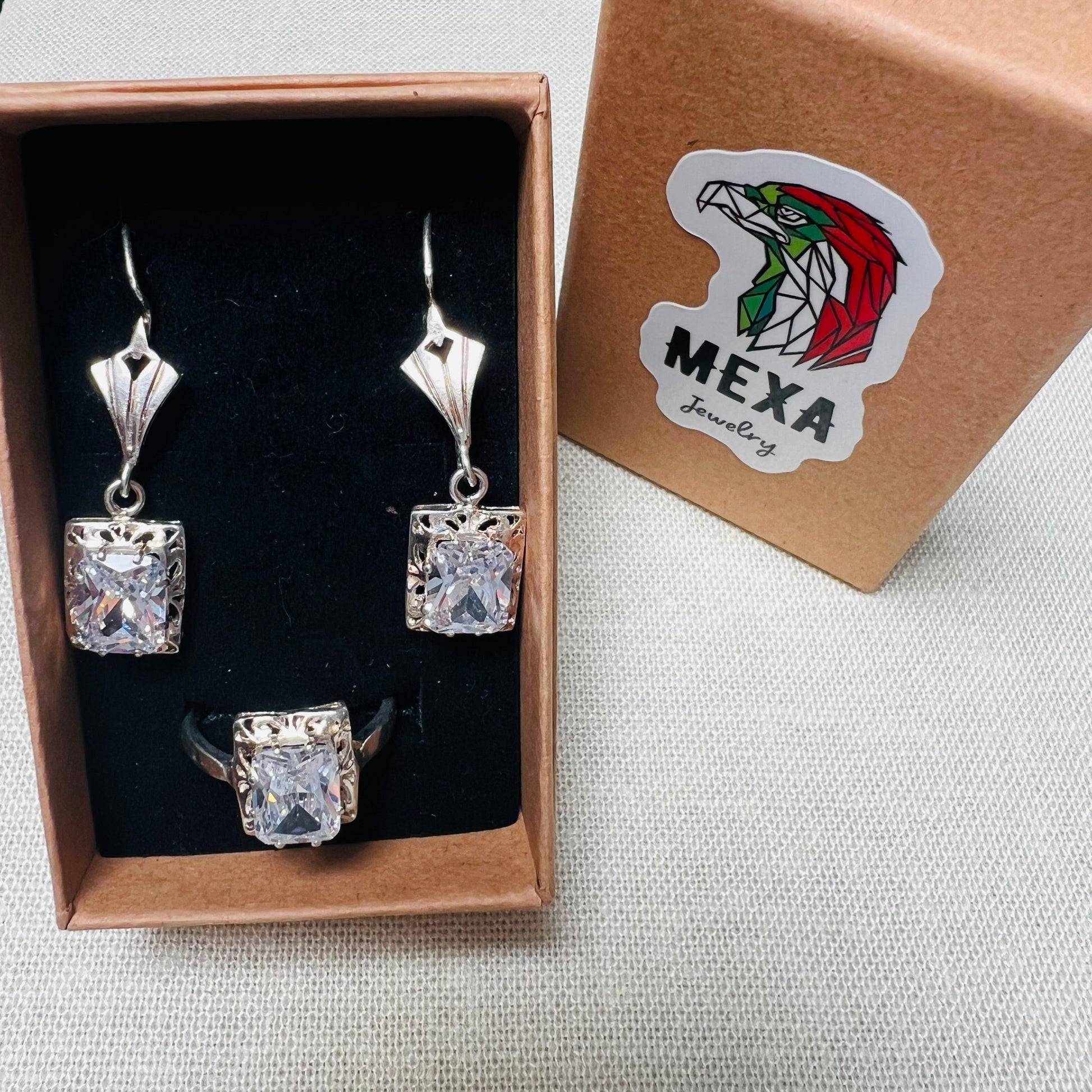 Set Aretes & Anillo Cuadrado-SETS DAMA-MEXA JEWELRY-[PLATA925]-[Platamexicana]-[Joyeriamexicana]-MEXA JEWELRY