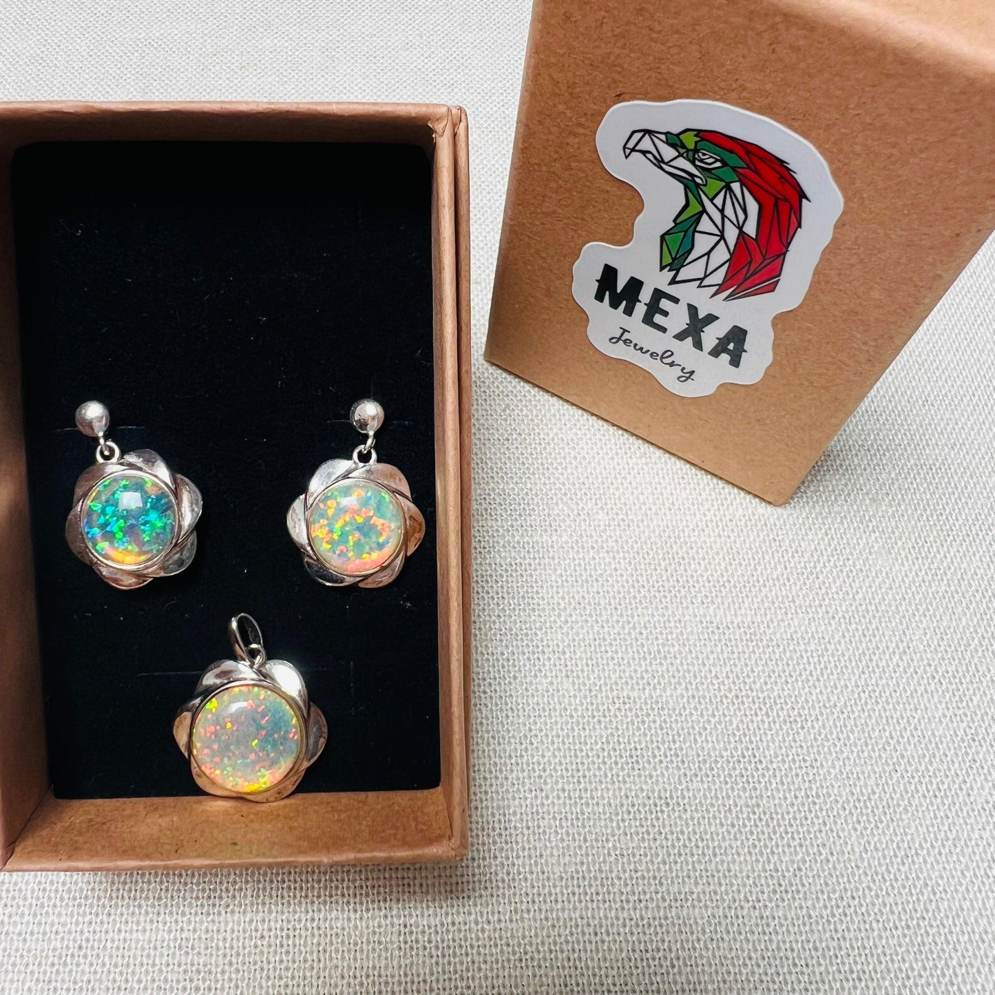 Set Aretes & Dije Flor Glitter-SETS DAMA-MEXA JEWELRY-[PLATA925]-[Platamexicana]-[Joyeriamexicana]-MEXA JEWELRY