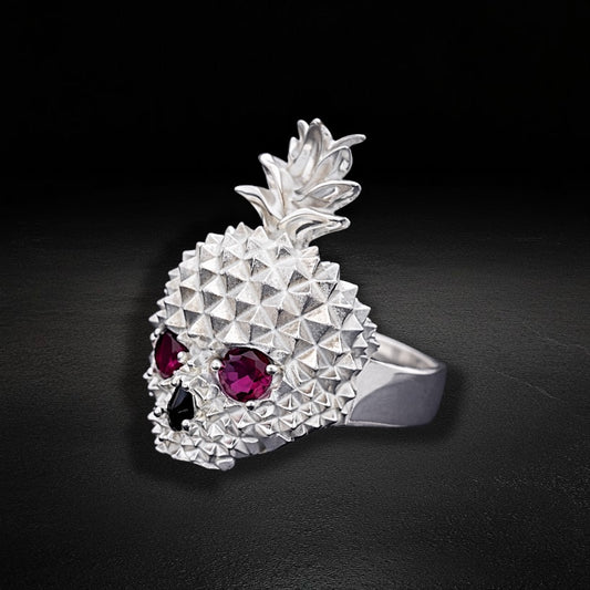 Anillo Piña Calavera Roja Plata 925