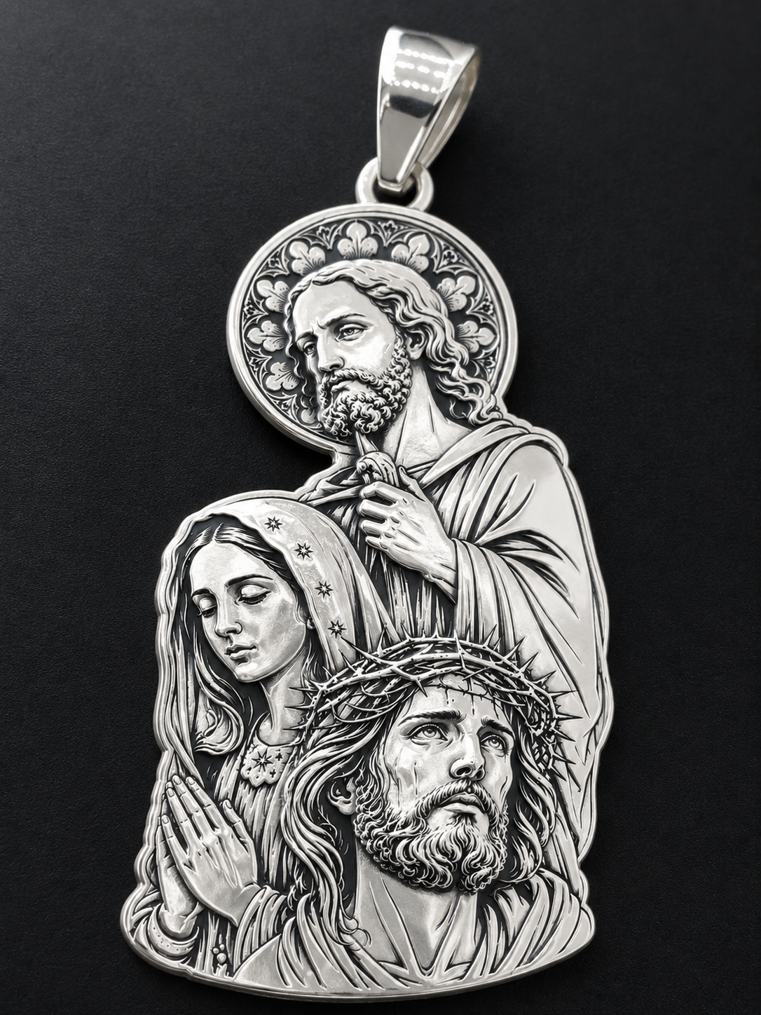 Dije San Judas, Virgen María y Cristo Plata .925