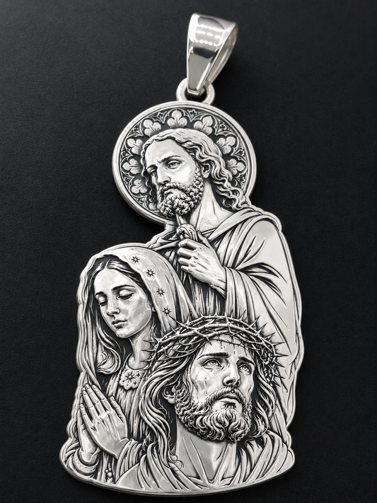 Dije San Judas, Virgen María y Cristo Plata .925