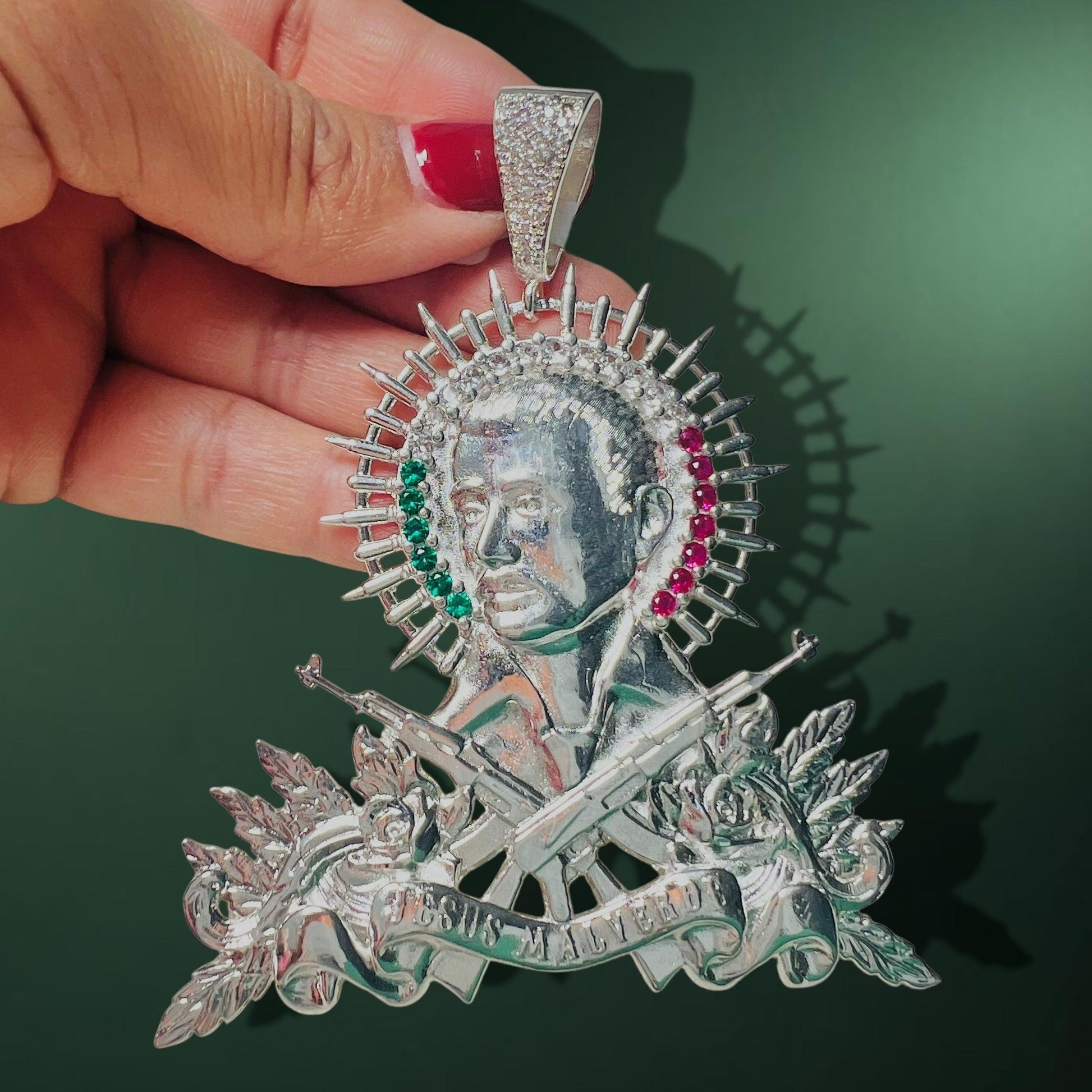 Dije Jesus Malverde 4” 80GR-ESPECIALES-MEXA JEWELRY-[PLATA925]-[Platamexicana]-[Joyeriamexicana]-MEXA JEWELRY