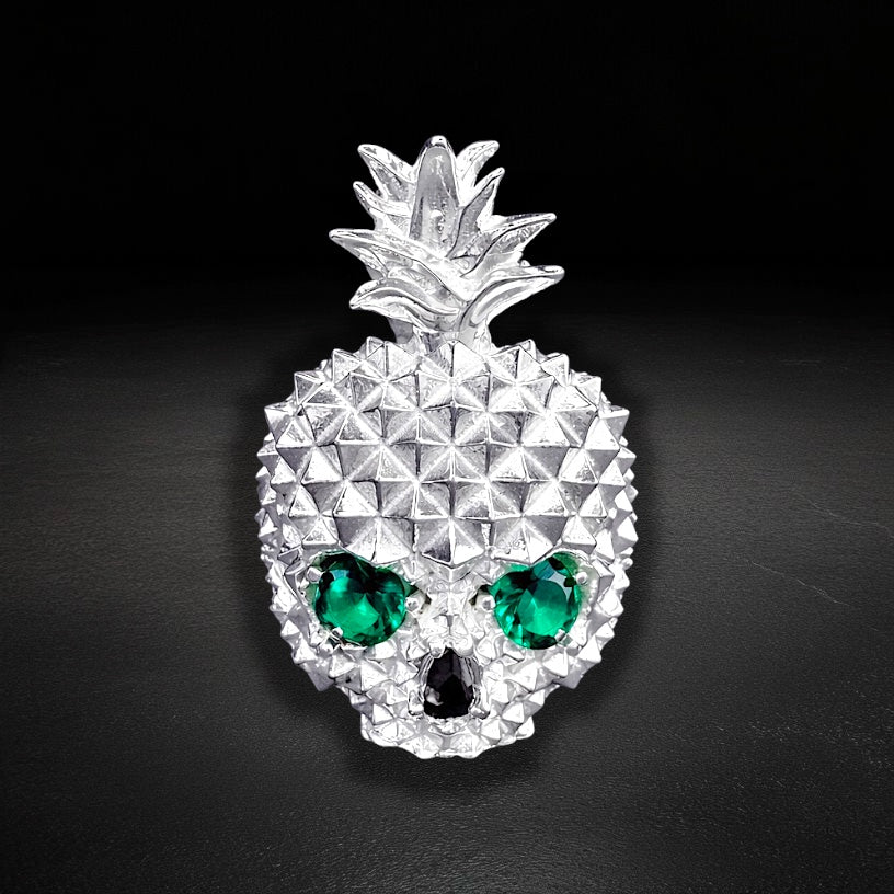 Anillo Piña Calavera Verde Plata 925