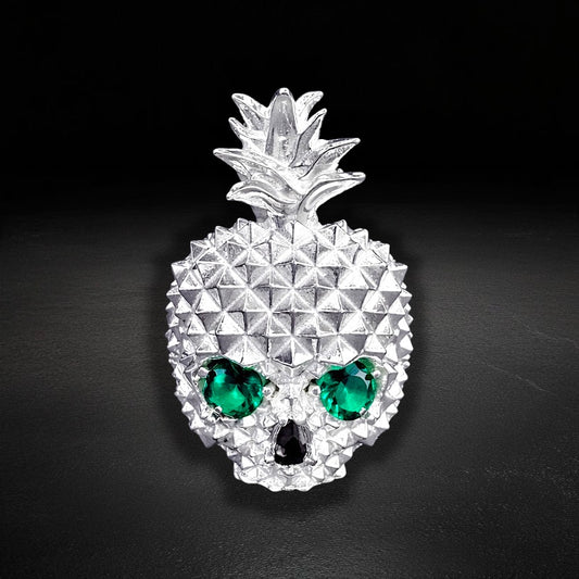 Anillo Piña Calavera Verde Plata 925