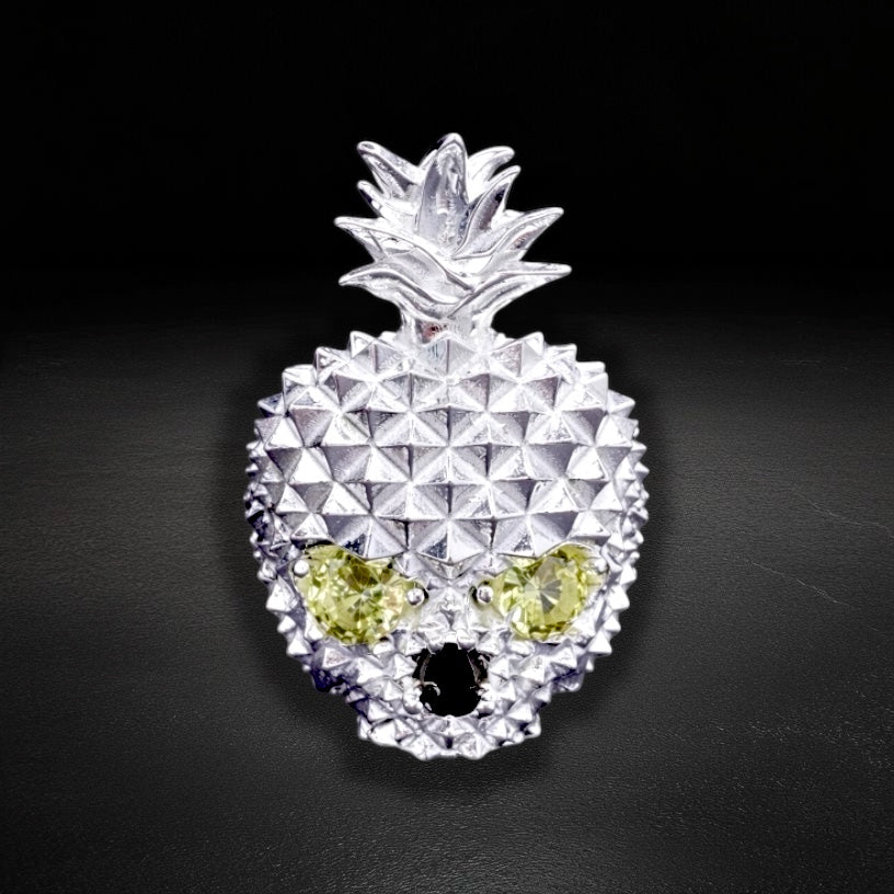 Anillo Piña Calavera Amarilla Plata 925