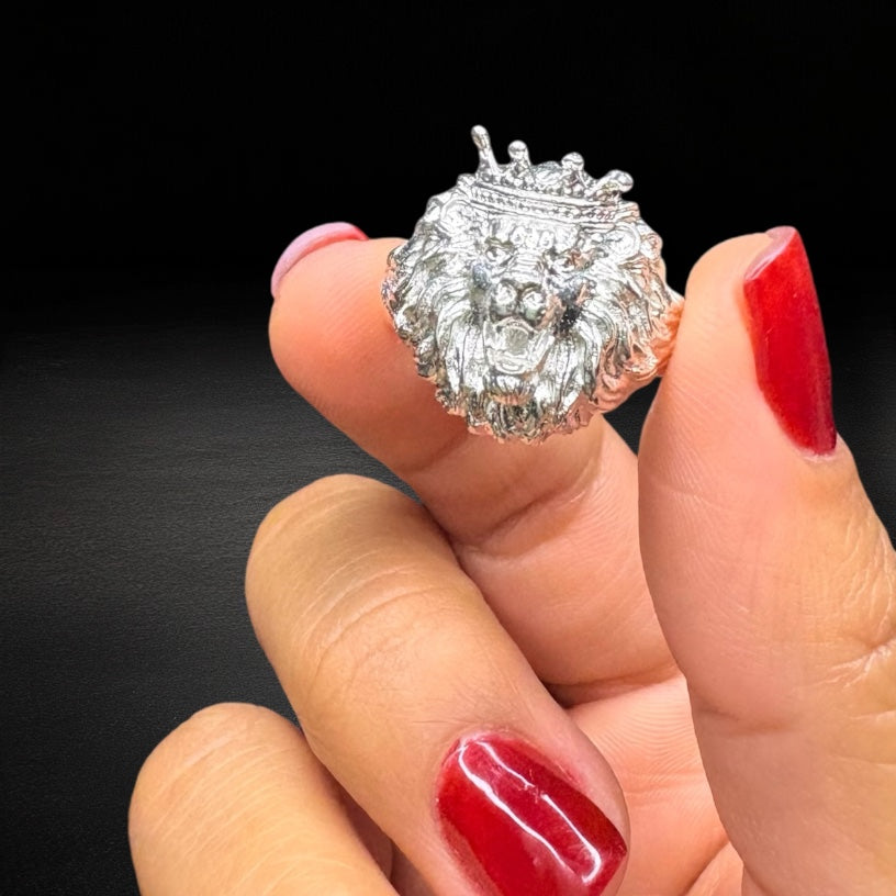 Anillo Leon Corona Plata 925
