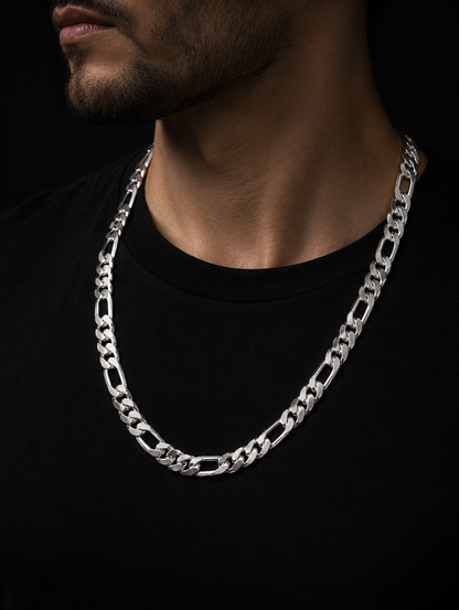 Cadena Figaro Diamantada Hecha a Mano Plata 925