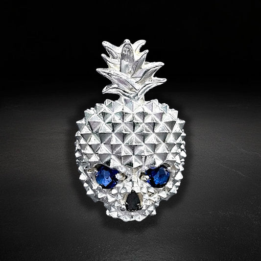 Anillo Piña Calavera Azul Plata 925