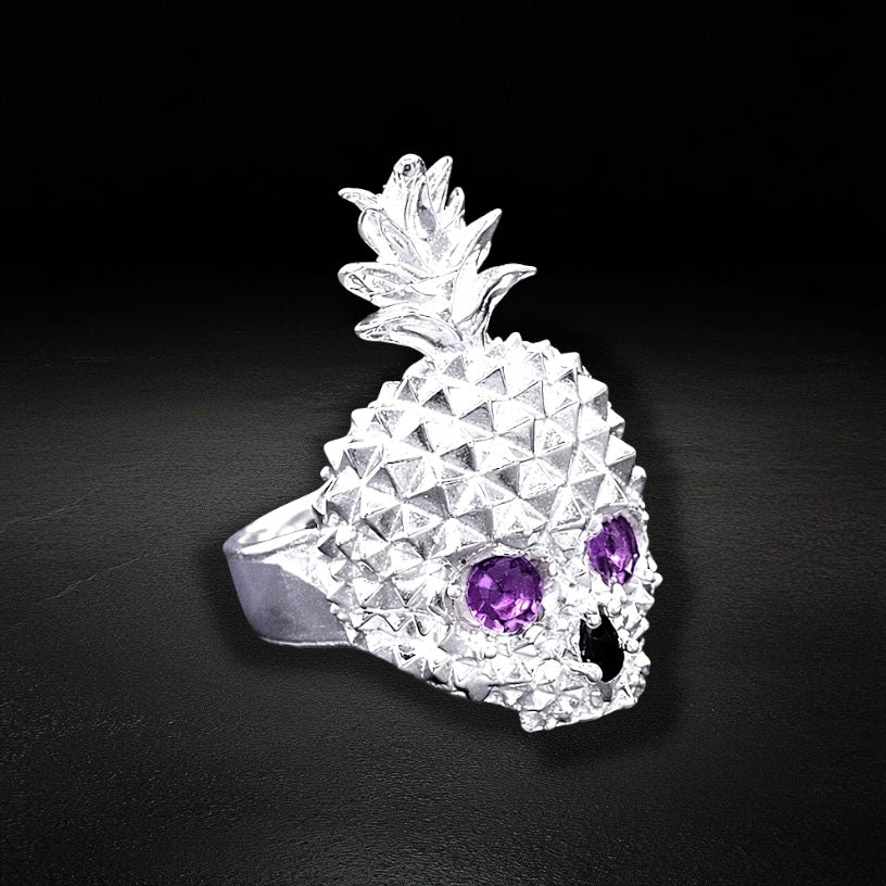 Anillo Piña Calavera Morada Plata 925