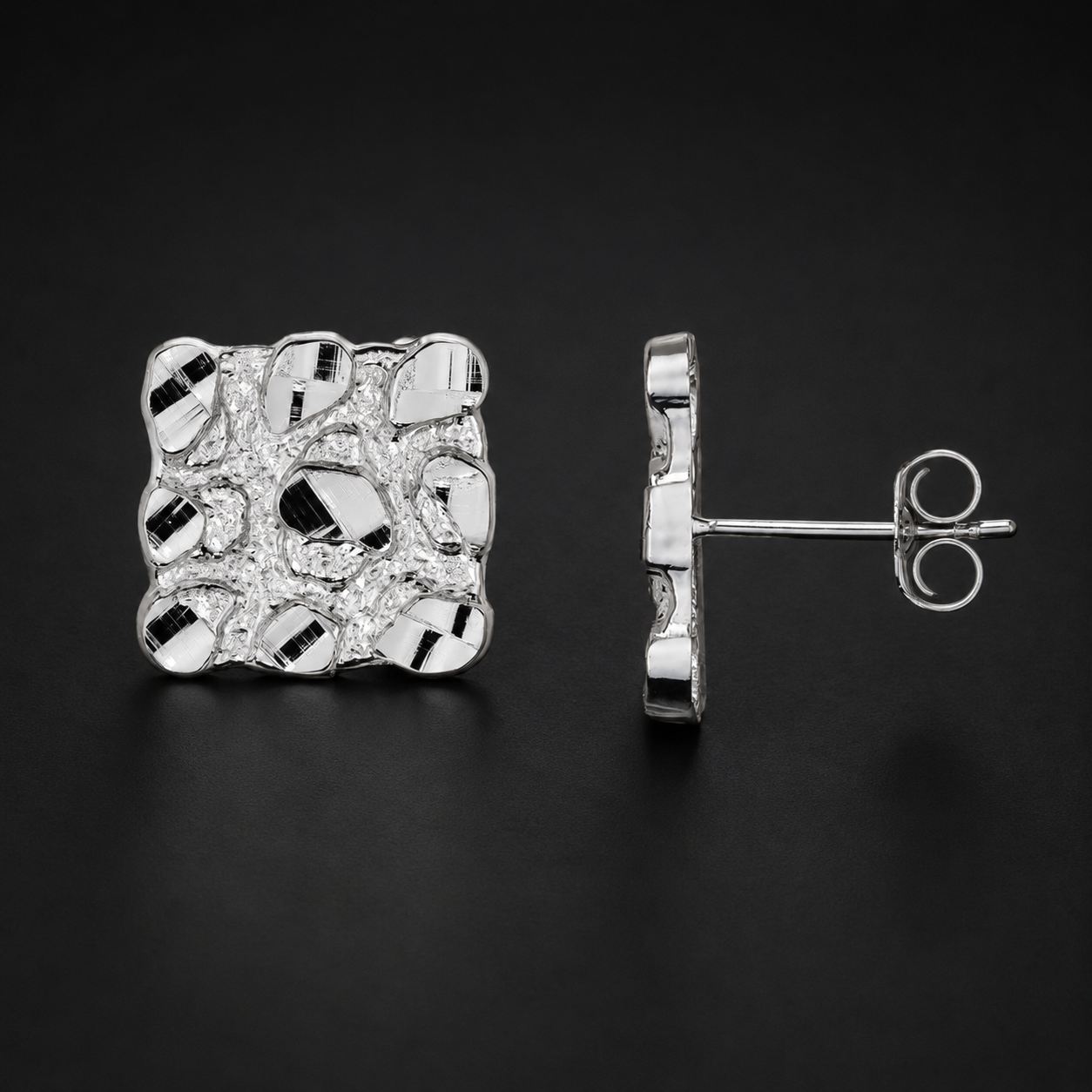 Aretes Cuadro Nugget Plata 925 Plata 925 mexicana - MEXA Jewelry