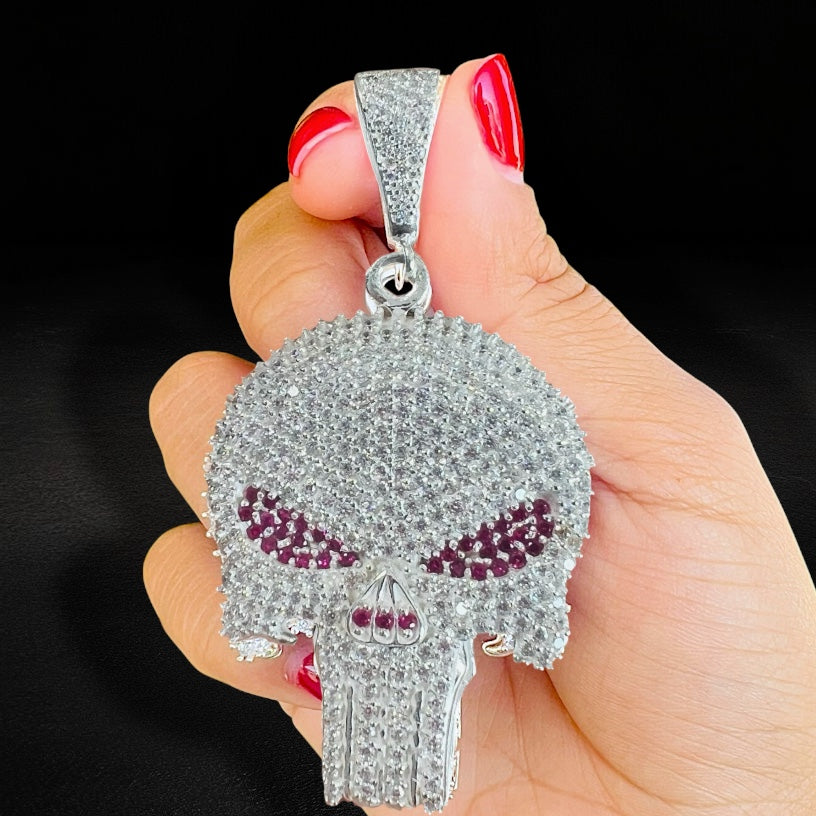 Dije Calavera Estilo Punisher Rojo Plata 925