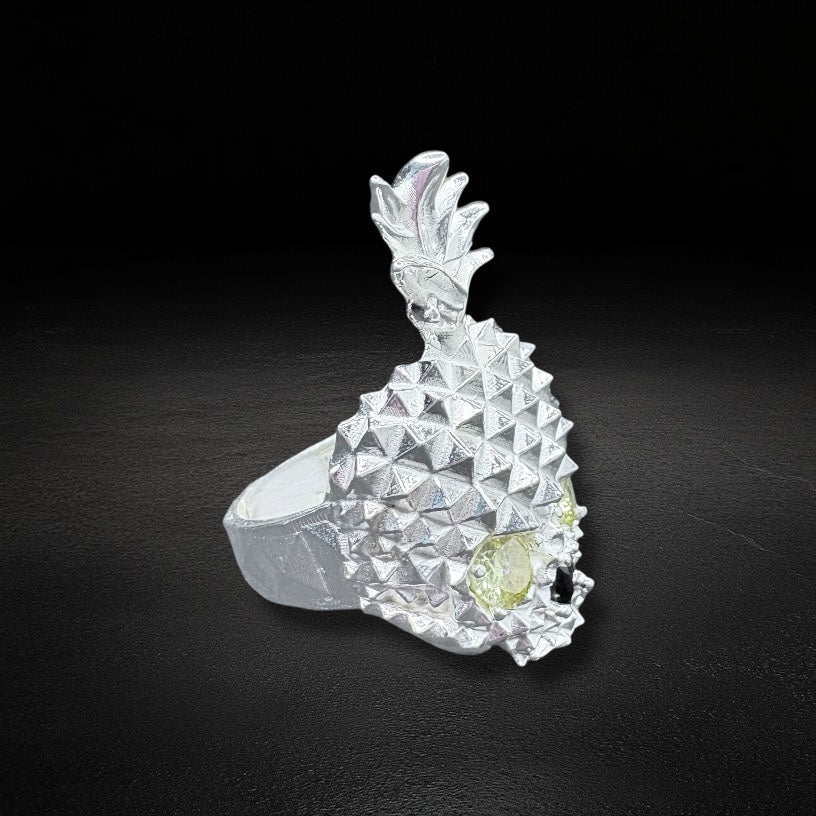 Anillo Piña Calavera Amarilla Plata 925