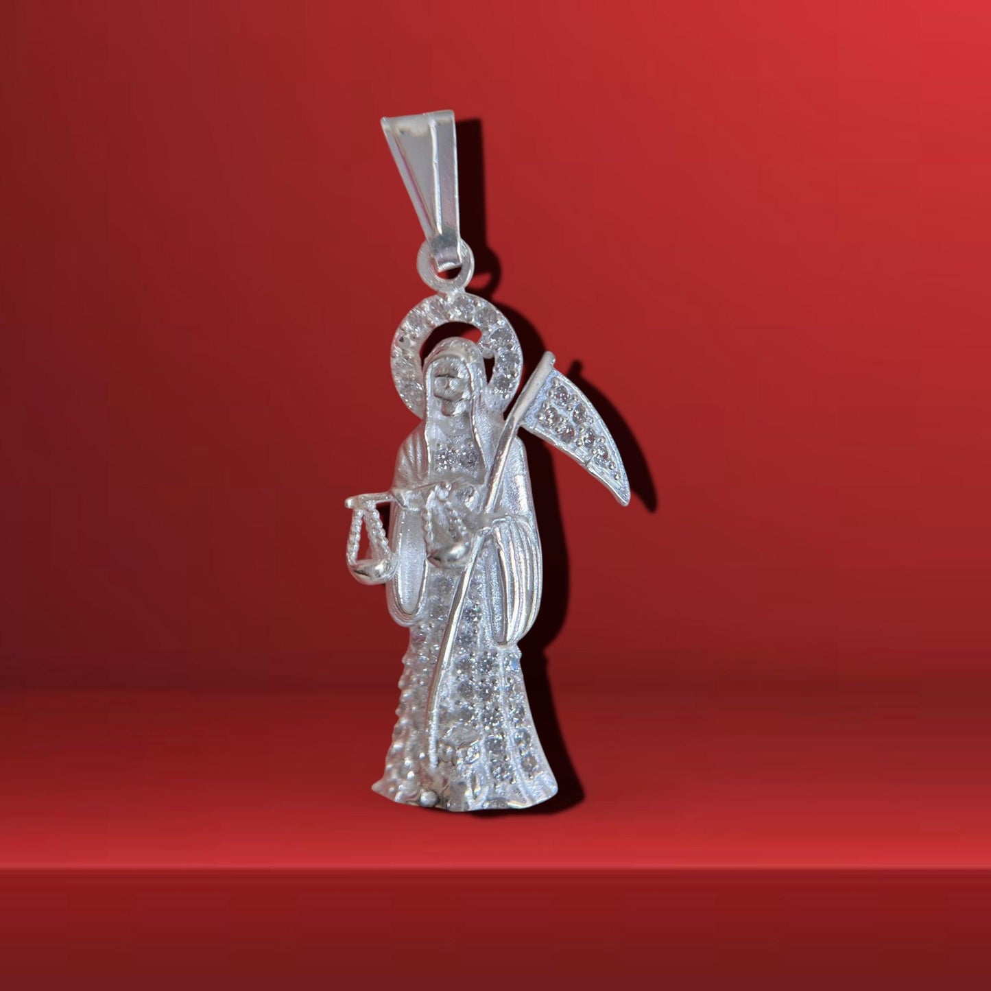 Dije Santa Muerte Circonia 1.9”-DIJES VARIOS-MEXA JEWELRY-[PLATA925]-[Platamexicana]-[Joyeriamexicana]-MEXA JEWELRY