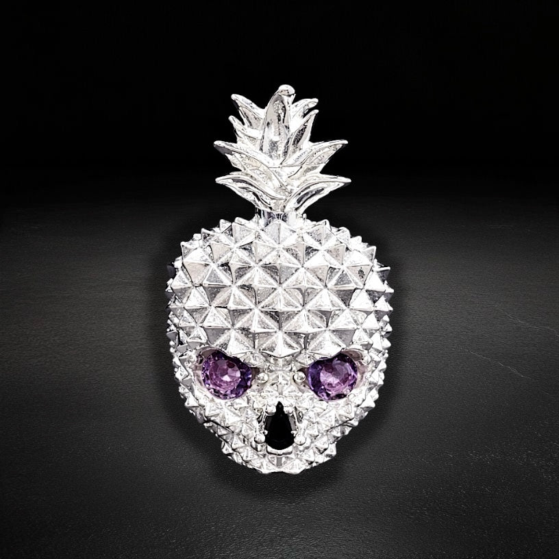 Anillo Piña Calavera Morada Plata 925