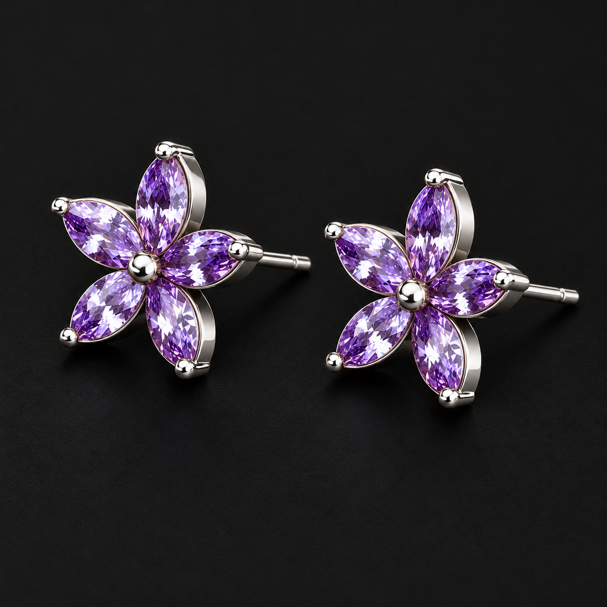 Set de Flor con Piedras Lilas en Plata 925