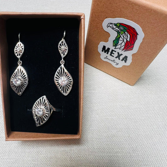 Set Aretes & Anillo Gota-SETS DAMA-MEXA JEWELRY-[PLATA925]-[Platamexicana]-[Joyeriamexicana]-MEXA JEWELRY