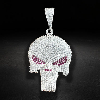 Punisher Style Skull Pendant, Red, 925 Sterling Silver