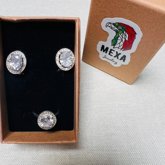 Set Aretes & Anillo Ovalo-SETS DAMA-MEXA JEWELRY-[PLATA925]-[Platamexicana]-[Joyeriamexicana]-MEXA JEWELRY