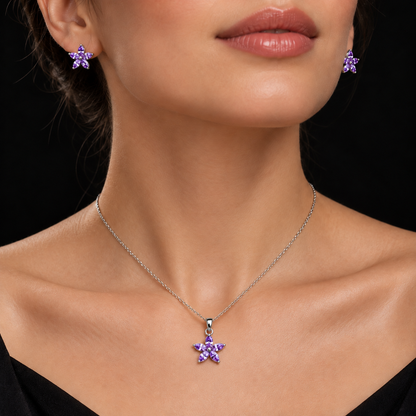 Set de Flor con Piedras Lilas en Plata 925