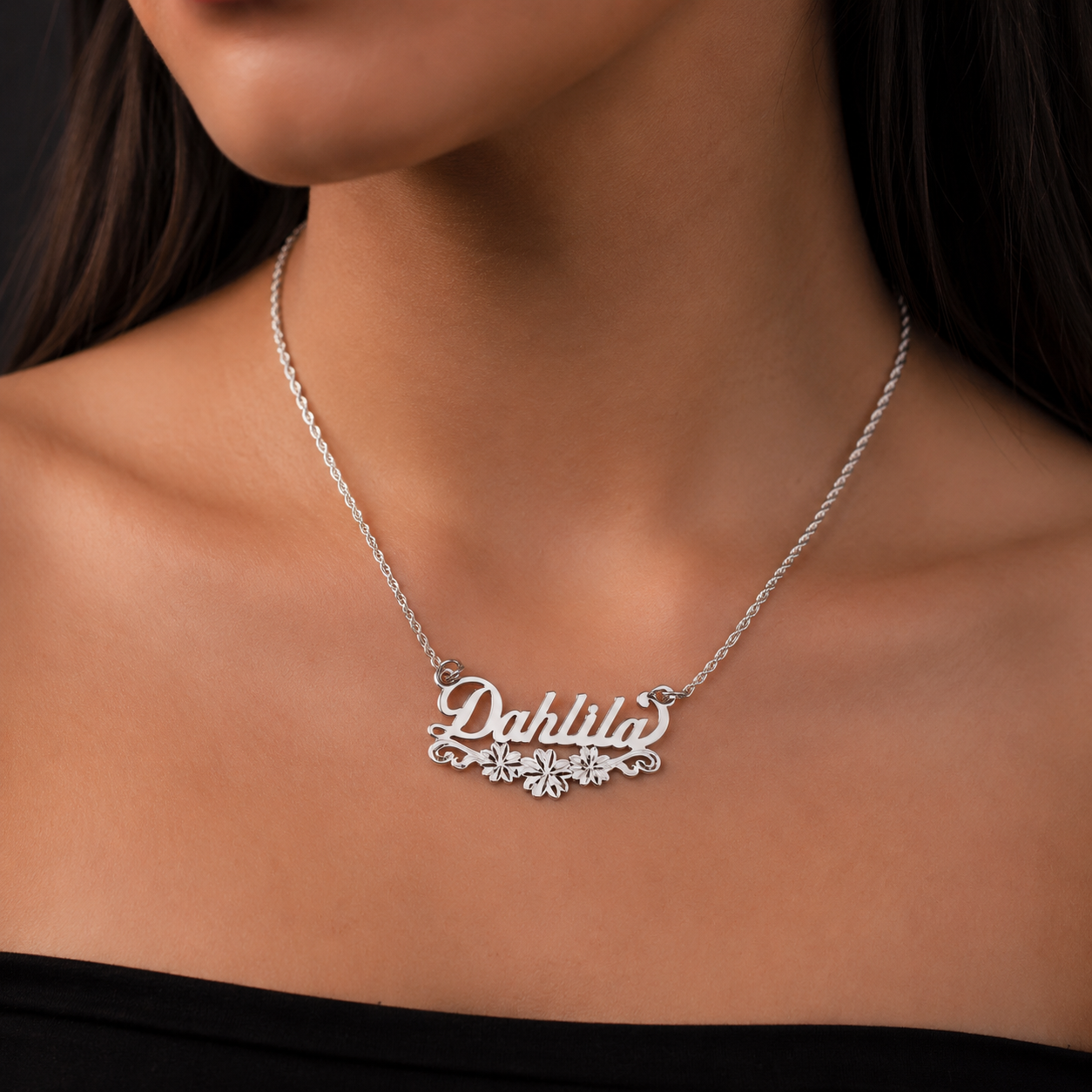 Dije Nombre Personalizado Cursiva Flor Plata 925 Plata 925 mexicana - MEXA Jewelry