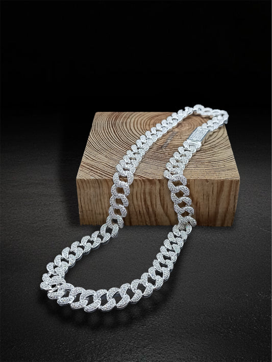 Zirconia Round Link Chain 24” 925 Mexican Silver