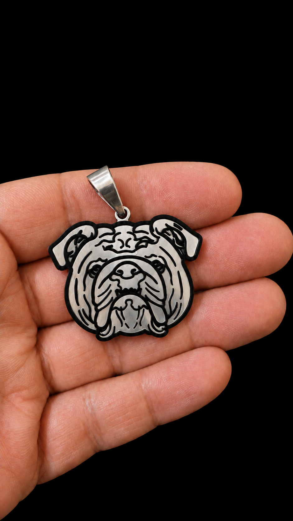 Dije Bulldog Resina Negro Plata 925