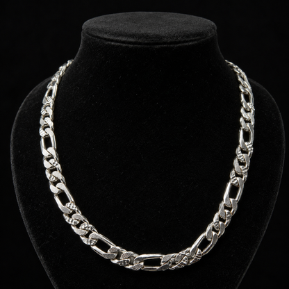 Cadena Figaro Diamantada Hecha a Mano Plata 925