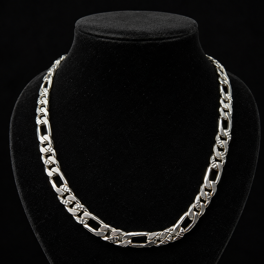Cadena Figaro Diamantada Hecha a Mano Plata 925