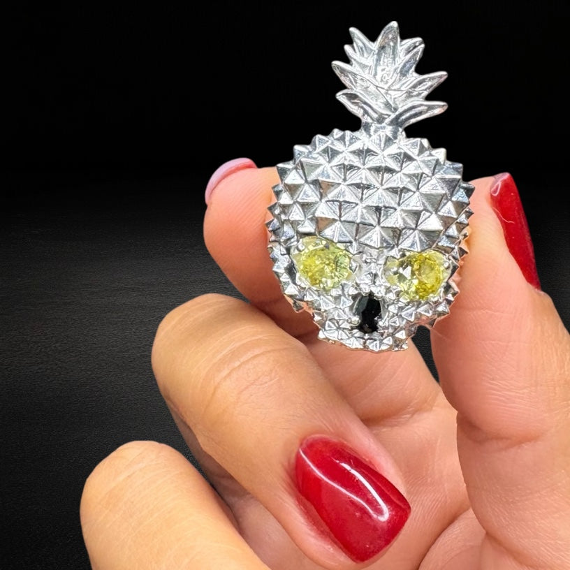 Anillo Piña Calavera Amarilla Plata 925