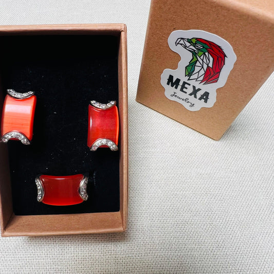 Set Aretes & Anillo Naranja-SETS DAMA-MEXA JEWELRY-[PLATA925]-[Platamexicana]-[Joyeriamexicana]-MEXA JEWELRY